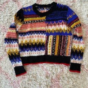 Free People Mixed Print Boucle Knit Sweater XS